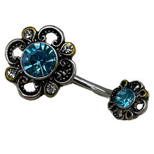 Beyoutifulthings Belly Button Piercing Filigree Flower Zirconia Navel Piercing